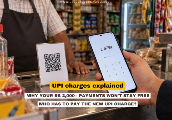 Smartphone showing UPI payment screen with Indian rupee symbols, representing new UPI MDR charges from October 2026