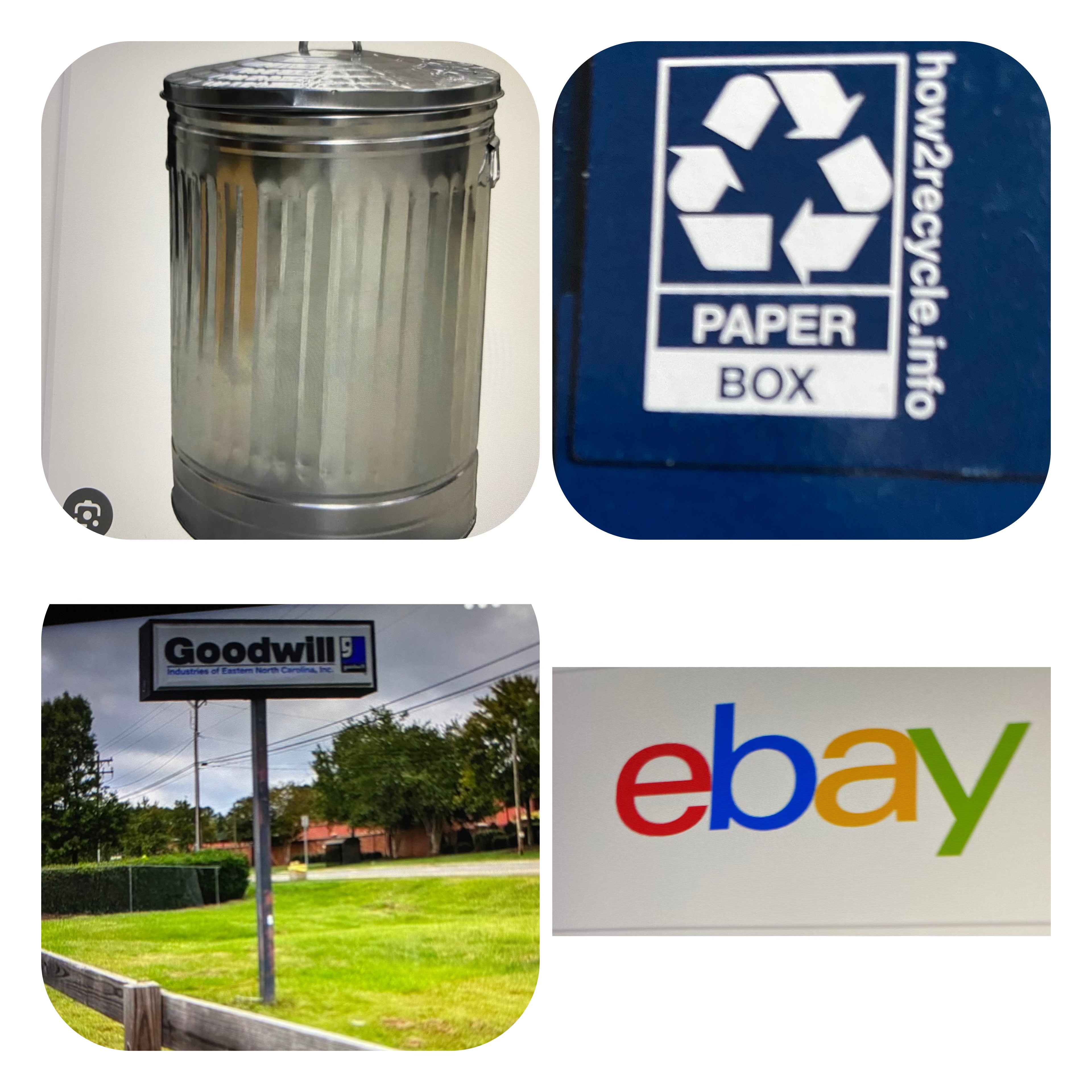 ways to get rid of unwanted stuff: trash, recylce, donate, sell