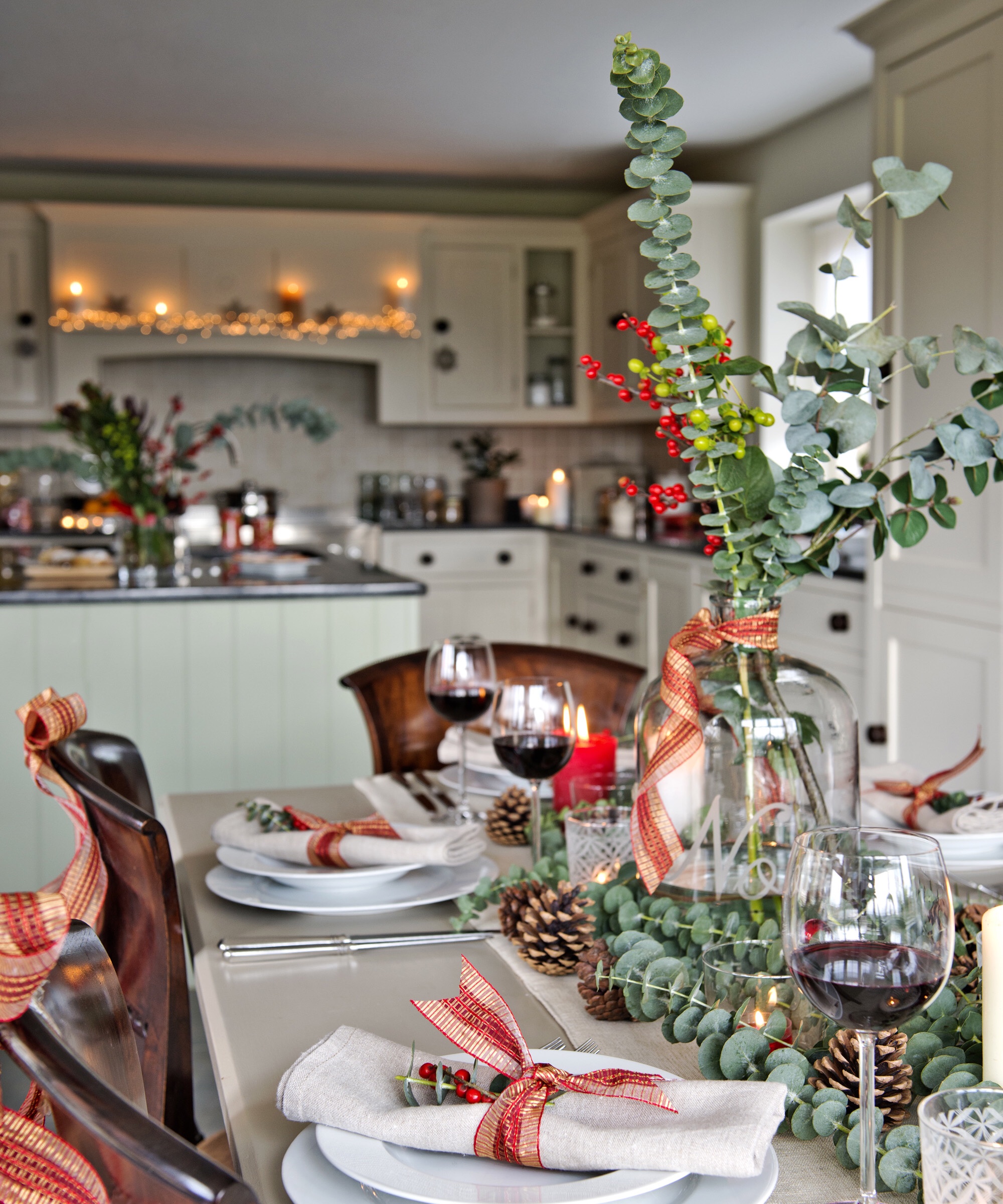 Dining table set for Christmas dinner