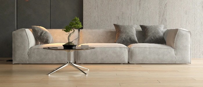 Modern sectional sofa and lounge chairs.