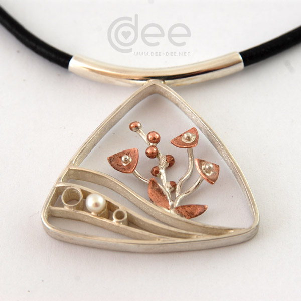 pendente de prata e cobre com perola