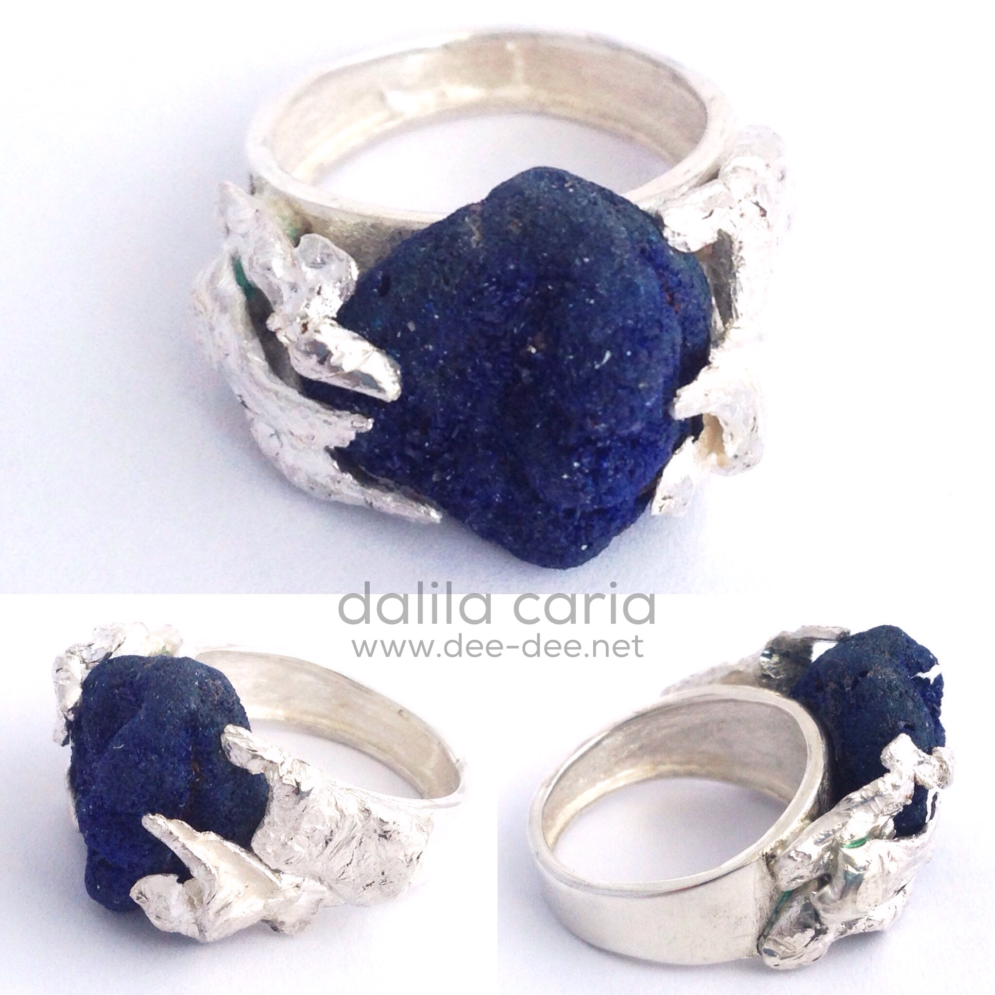 anel em prata com azurite em bruto