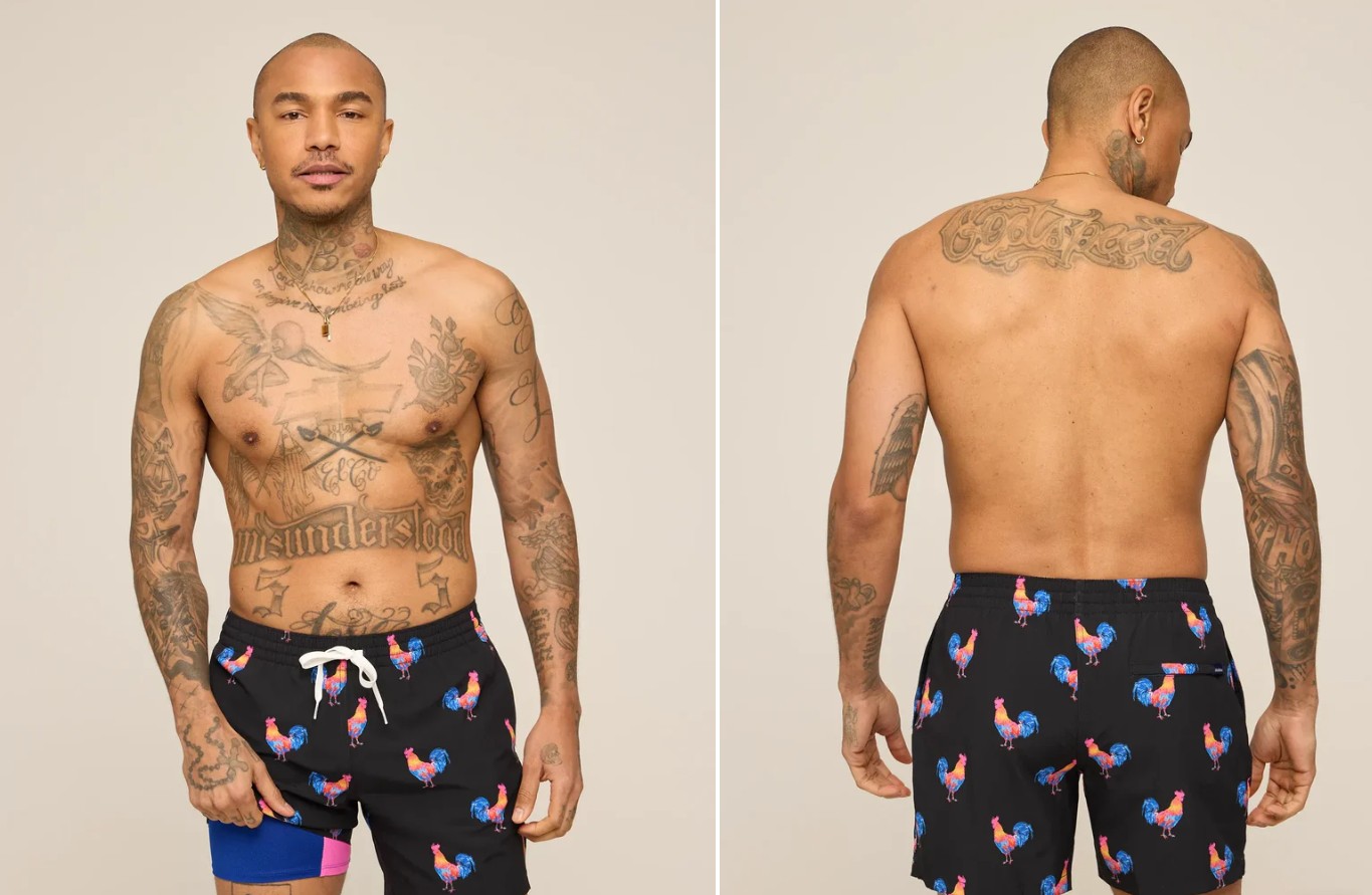 man with bathing suit, back and front