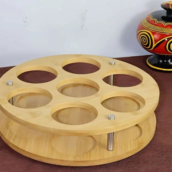 Wooden round tequila rack.