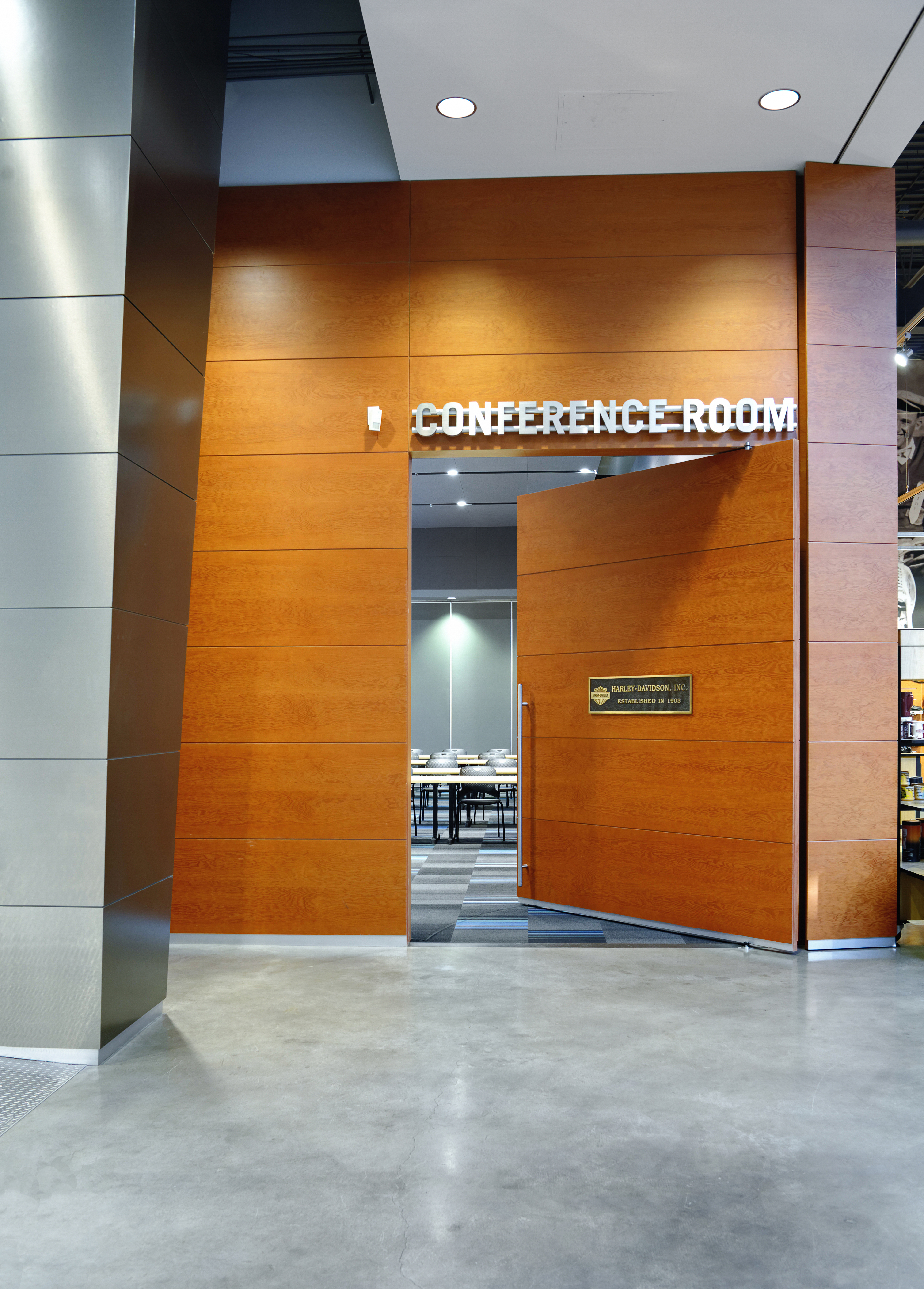Conference Room Door Deeley Exhibition Event Venue Motorcycle Museum Logo