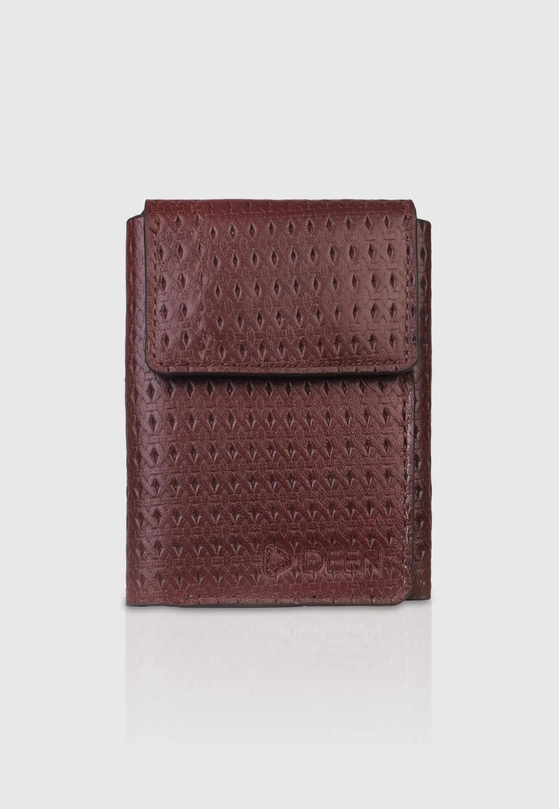 Brown Perforated Leather Trifold Wallet