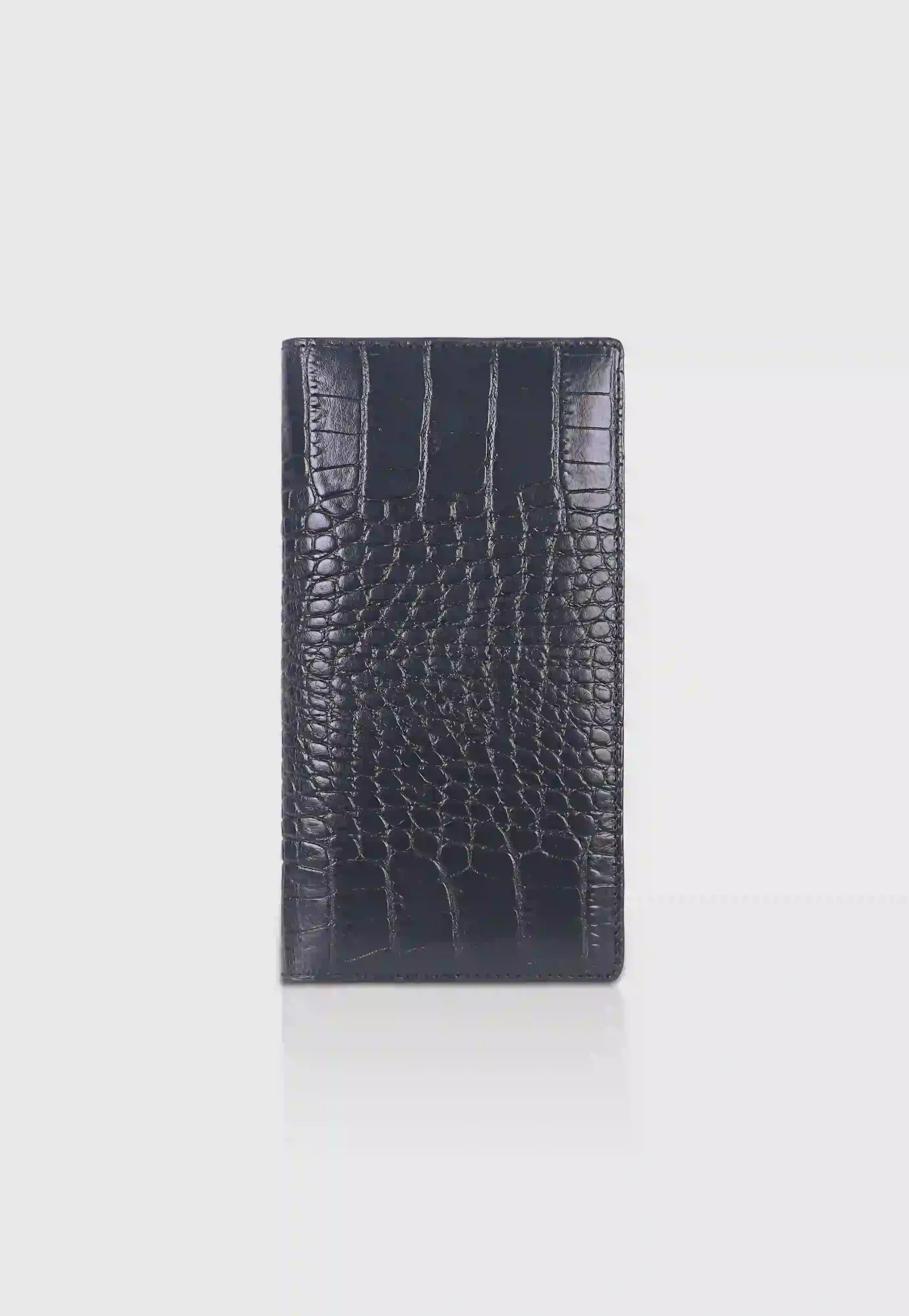 Crocodile Black Leather Coin Pocket Long Wallet