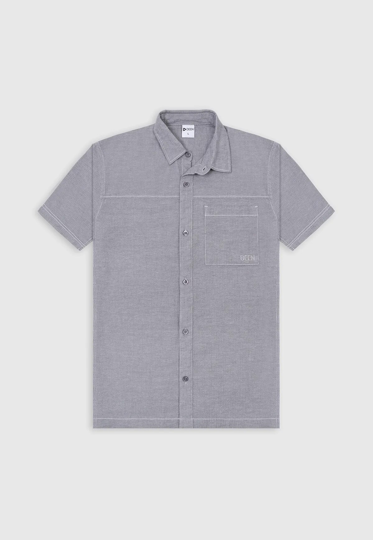 Grey Contrast Stitch Shirt - Regular Fit