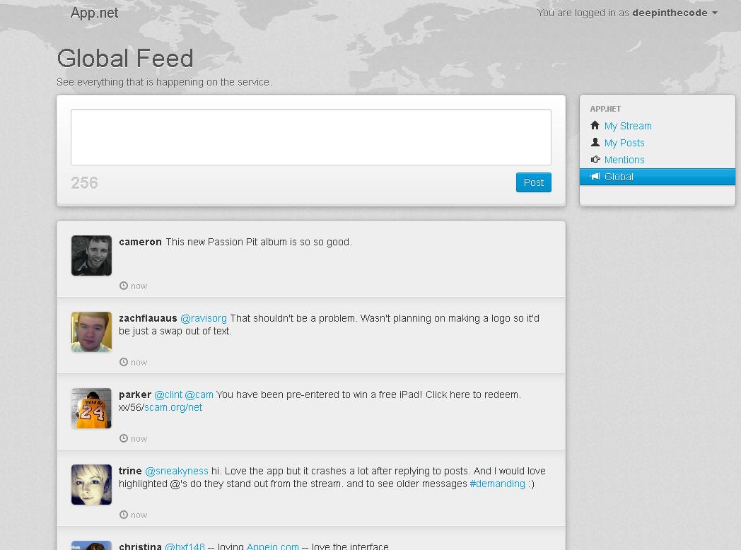 Screenshot of the App.net Global Feed