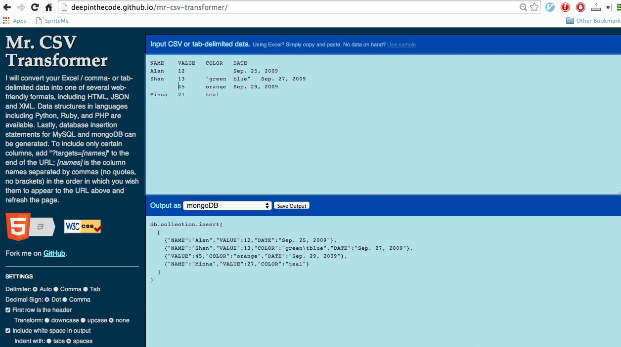 Mr. CSV Transformer with MongoDB functionality