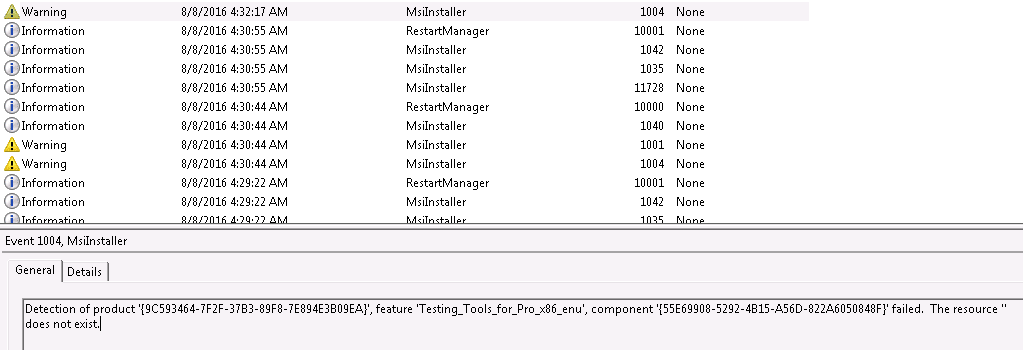 Application log entry