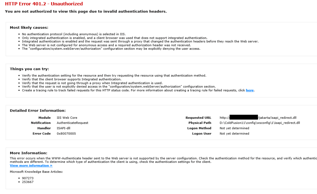 IIS authentication error