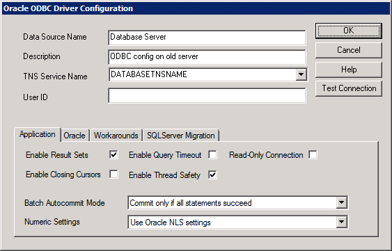 ODBC config on old server