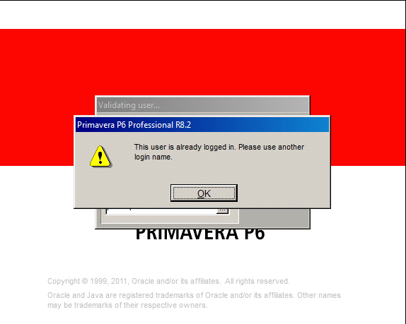 Primavera P6 hung user session