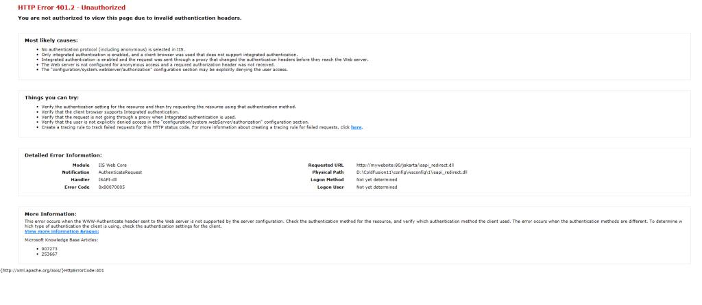 HTTP 401.2 error from IIS