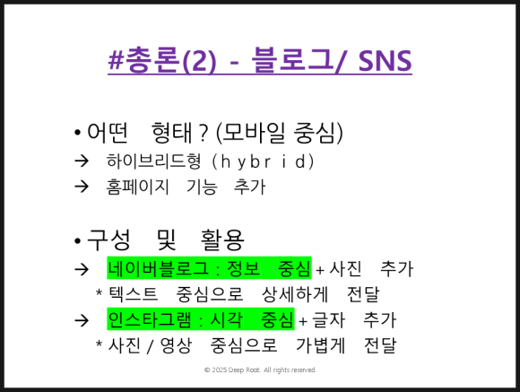 블로그와  sns 총론 텍스트 설명 이미지