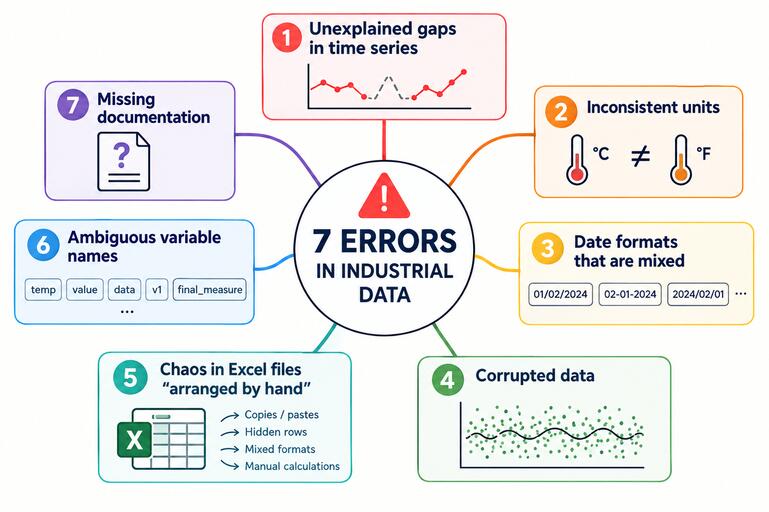 Mapping representing the 7 most common error in industrial data.