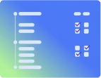 User interface design elements on a blue background with checkboxes.