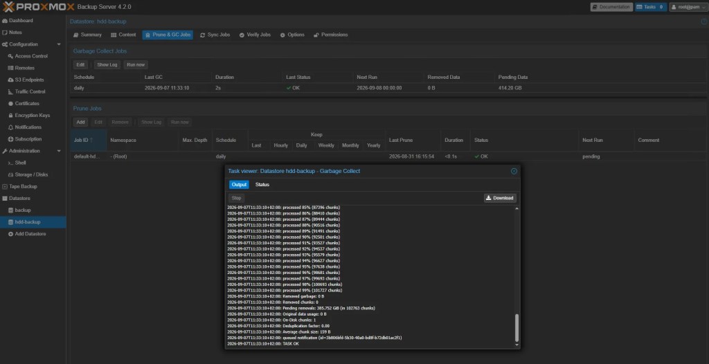 Proxmox Backup Server Pending Removals