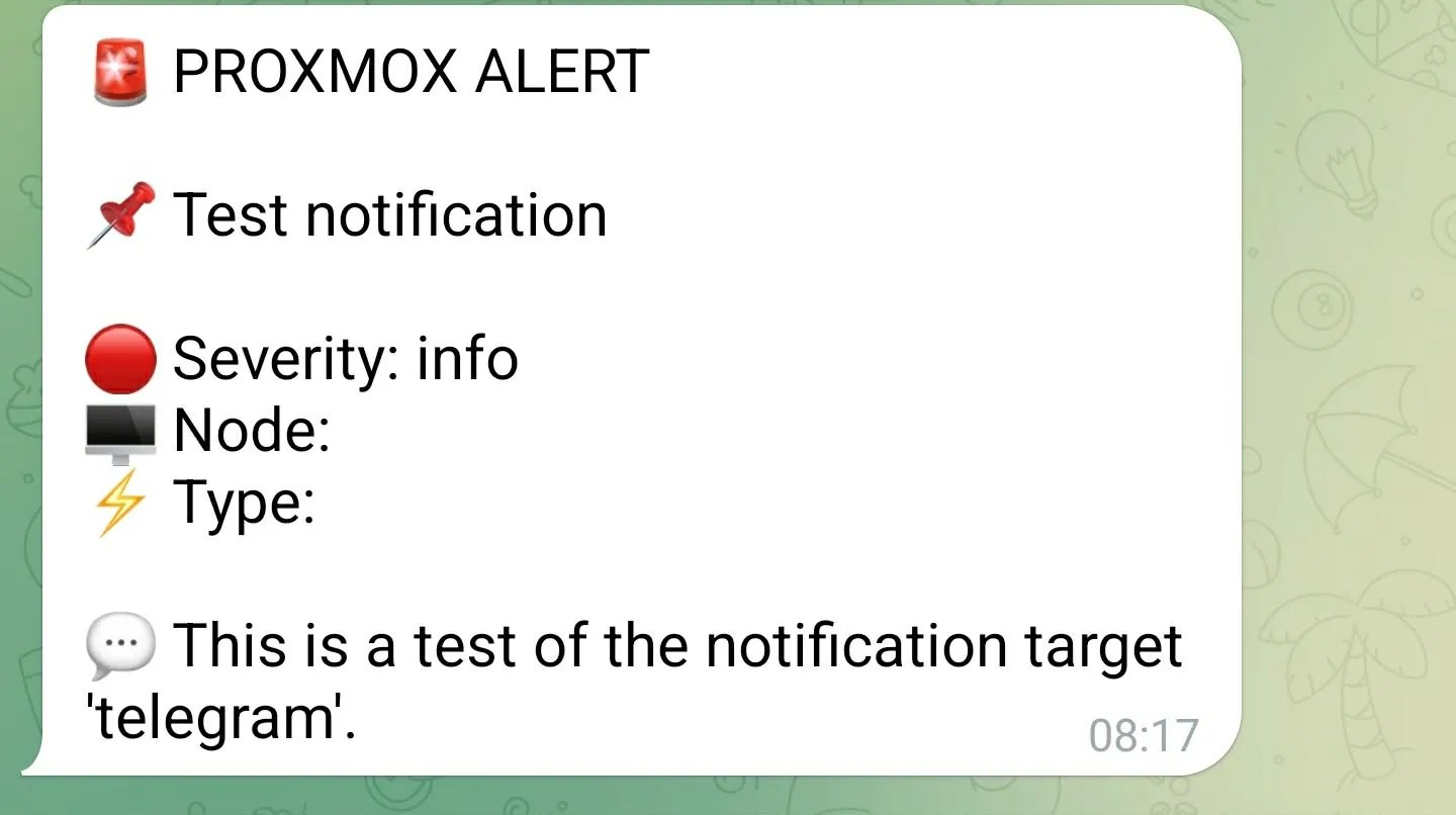 Promox Telegram Alert Example