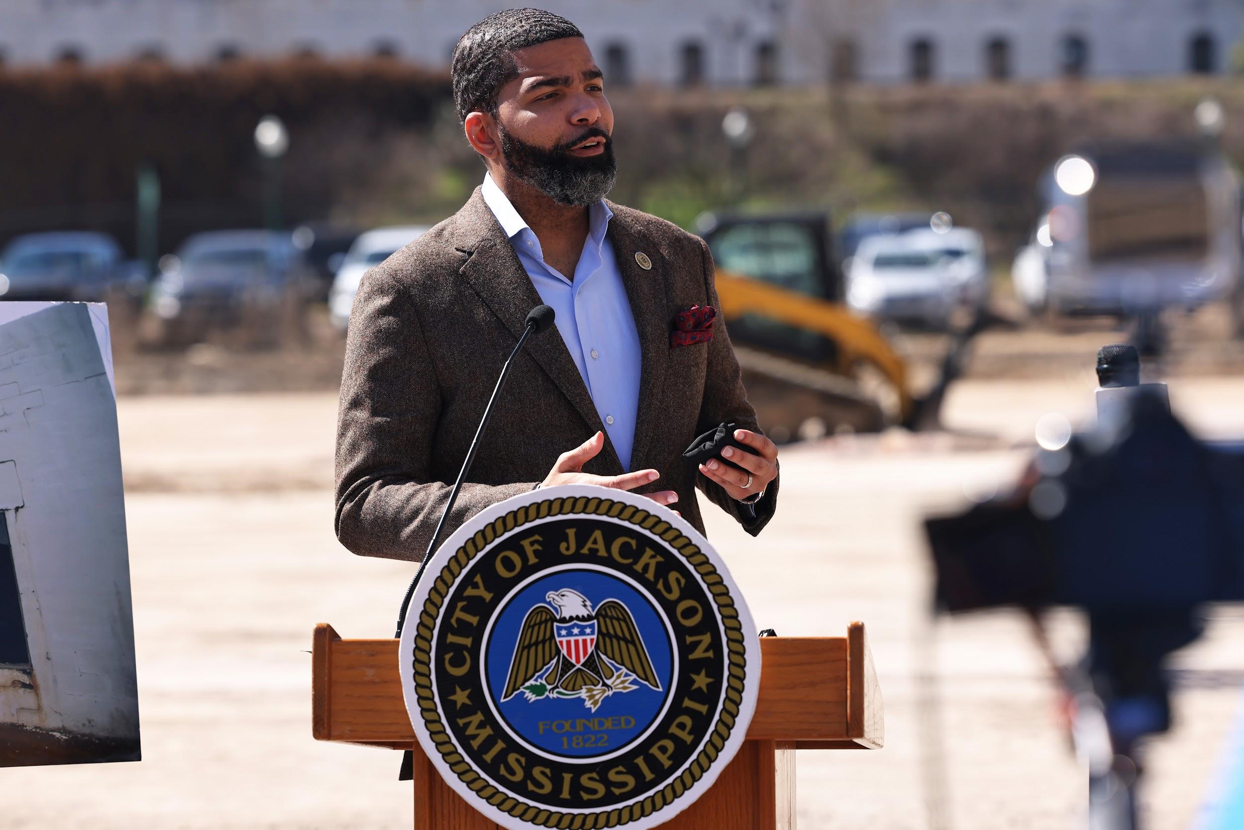 Jackson Mayor Chokwe Antar Lumumba speaks during a press conference