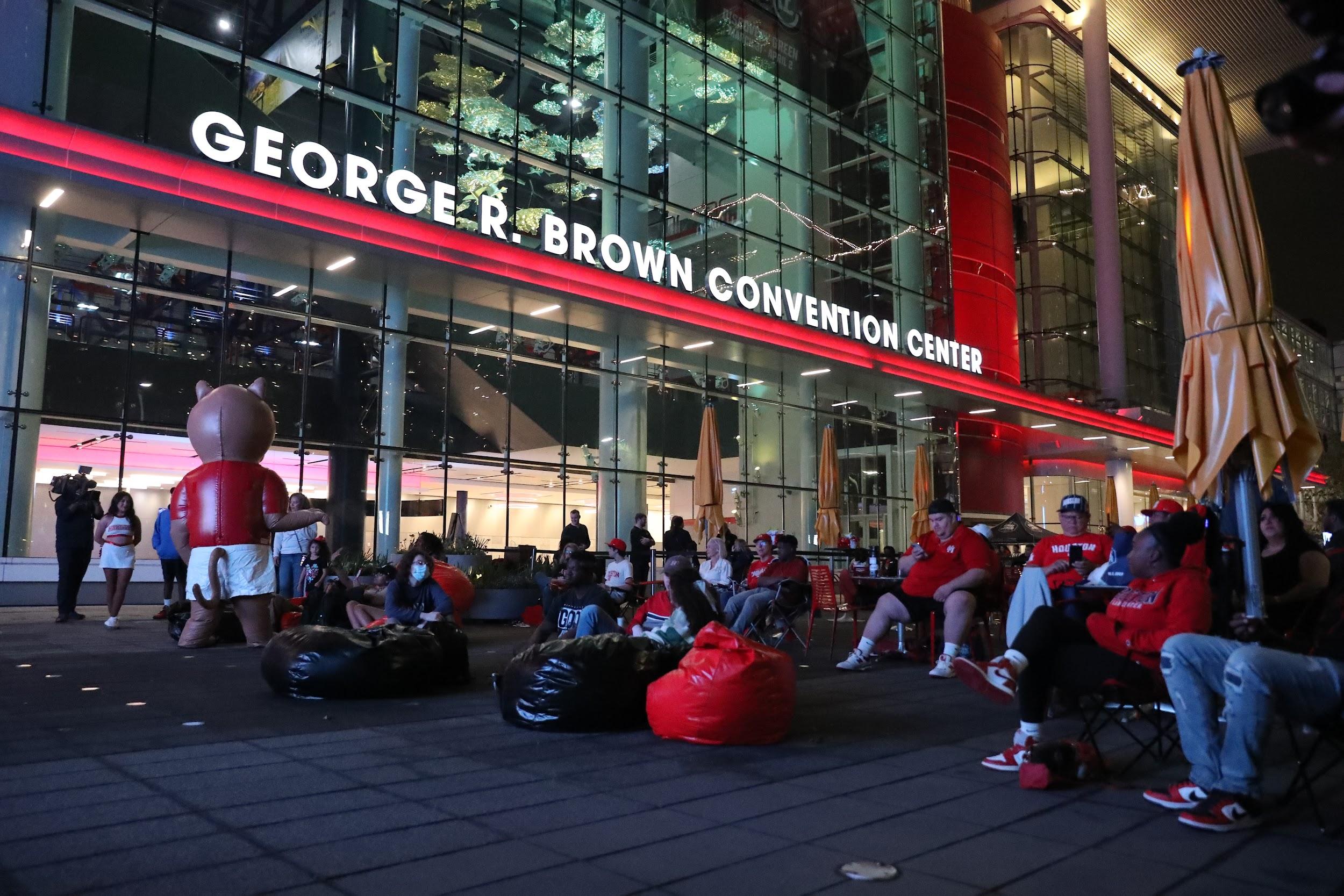 University of Houston fans gather at Avenida Houston to watch the team during the March Madness tournament.