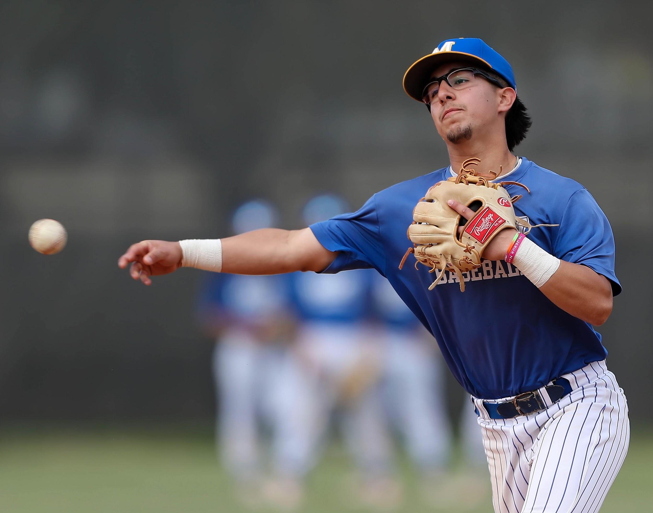 14 March 2023: Milby Buffs second baseman Omar Montemayor (1) throws to first