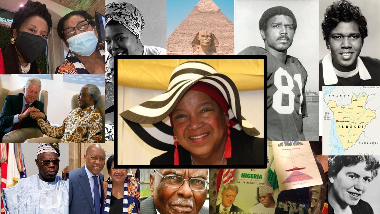 collage of photos surrounding a center image of Jacqueline Giles