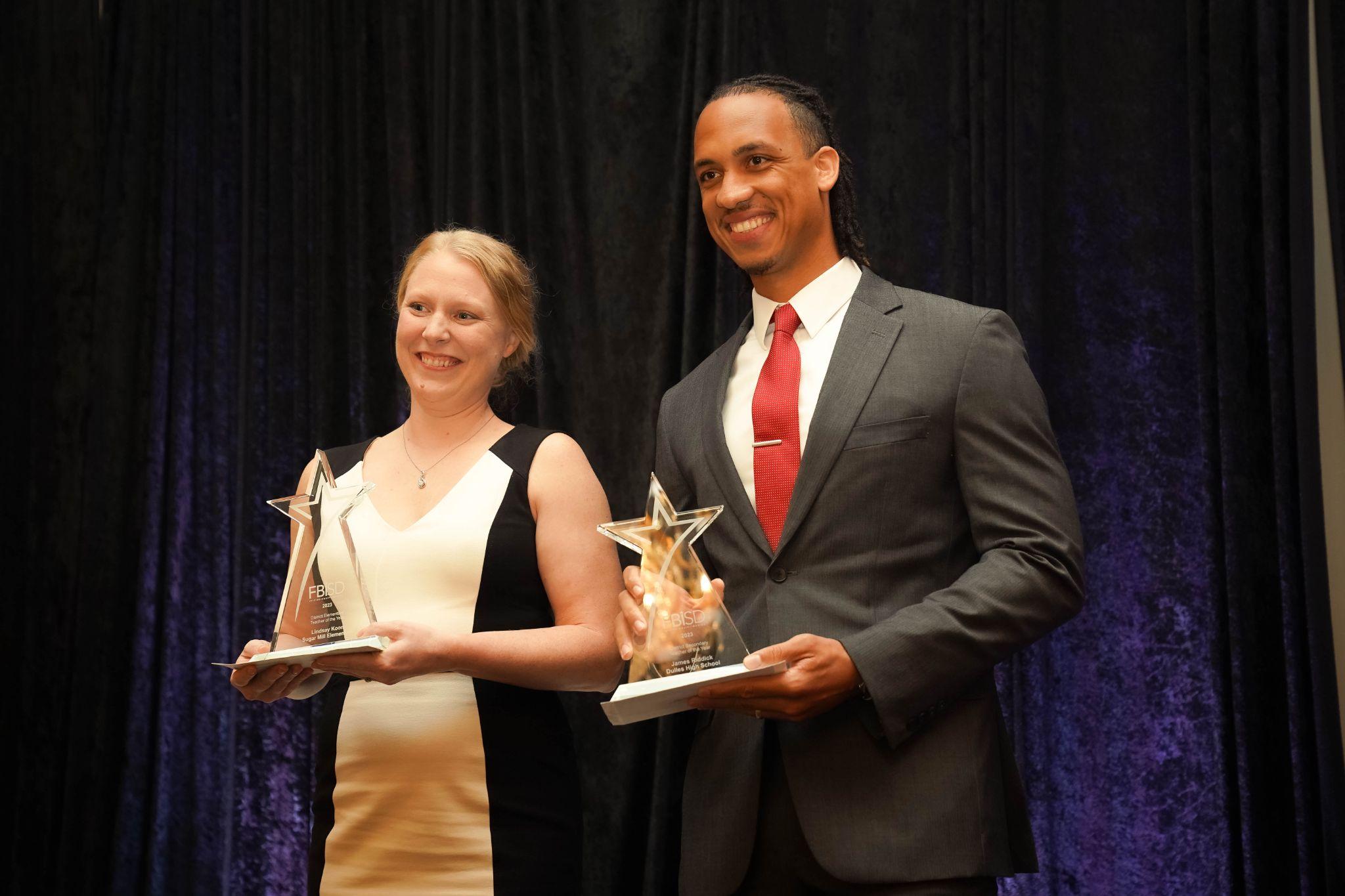 Sugar Mill Elementary teacher Lindsey Koon (left) and Dulles High School teacher (right) James Riddick
