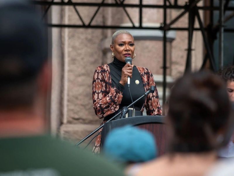 State Rep. Jolanda Jones, D-Houston, speaks at a rally.