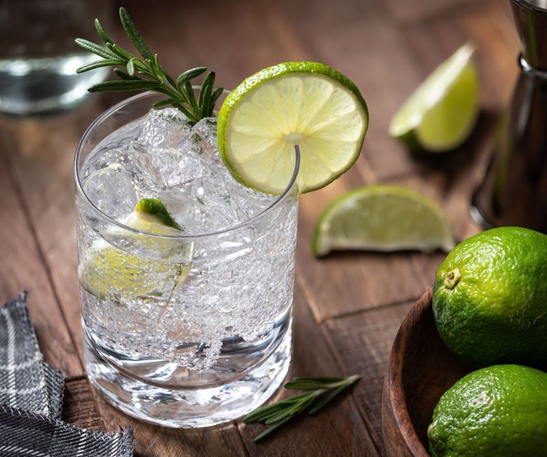 Sparkling water with slices of lime.