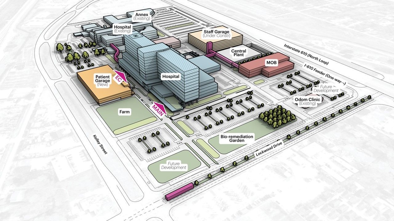 Preliminary future campus site plan, Lyndon B. Johnson Hospital.