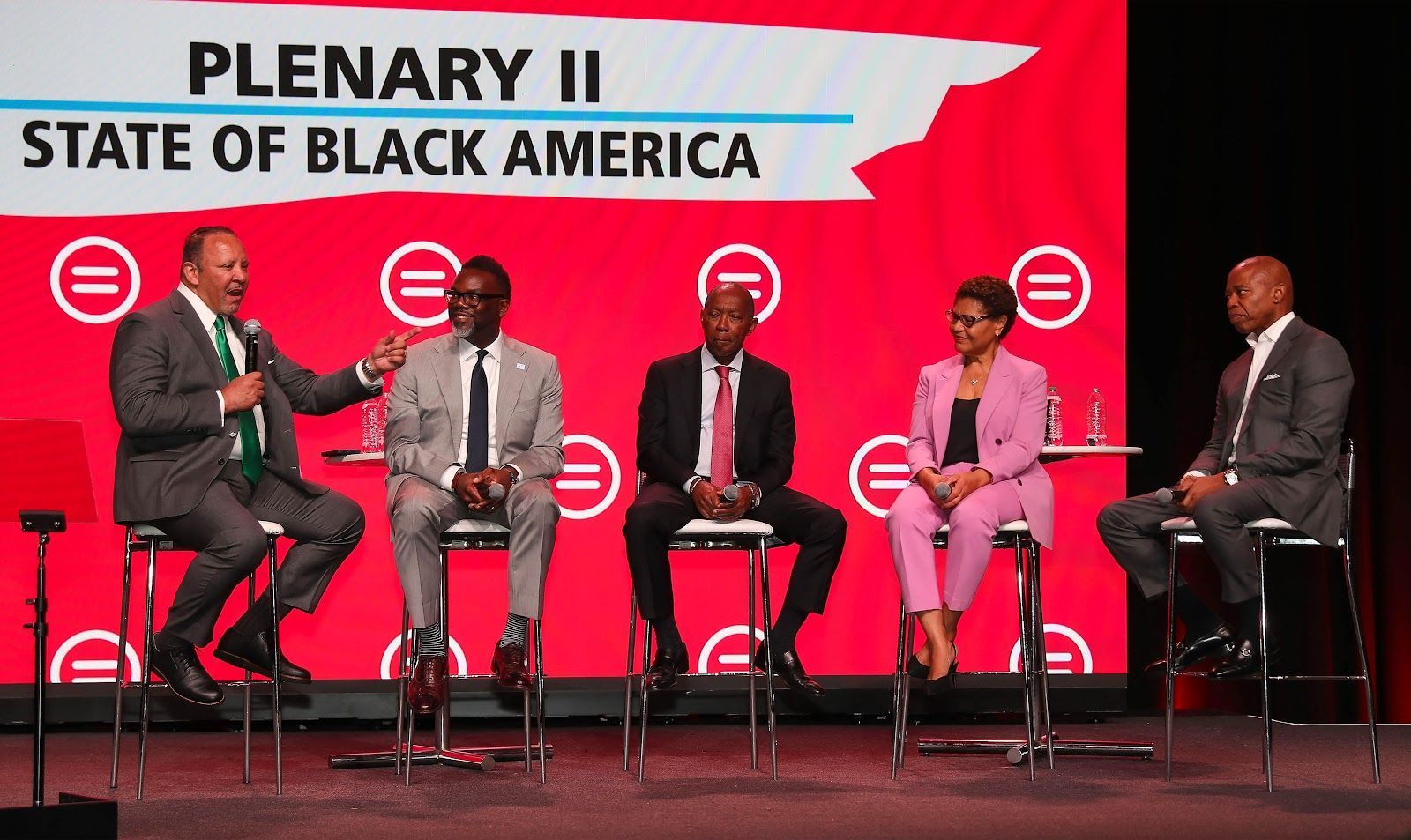 NUL President & CEO Marc Morial and mayors Brandon Johnson (Chicago), Sylvester Turner (Houston), Karen Bass (LA) and Eric Adams (NY).