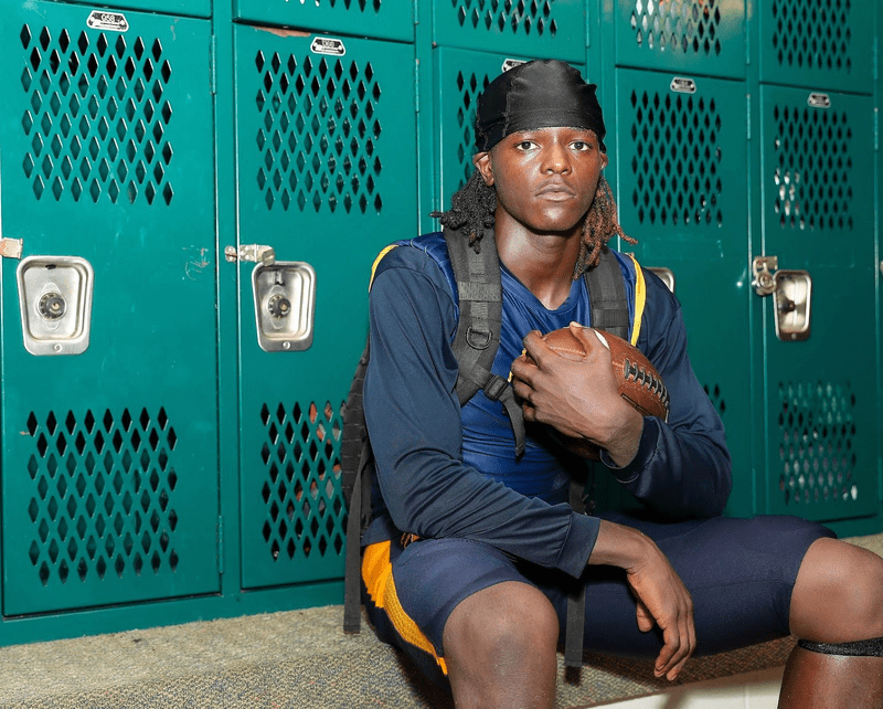 13 October 2023: Ke’lyn Washom poses in the locker room after a big win against Aldine Davis (Credit: Jimmie Aggison/Houston Defender)