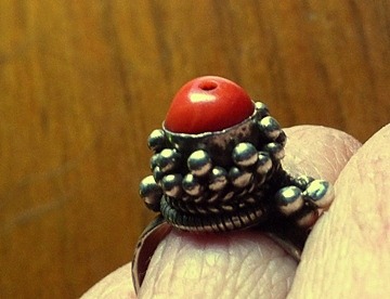 SIlver/Antique Red Coral Ring