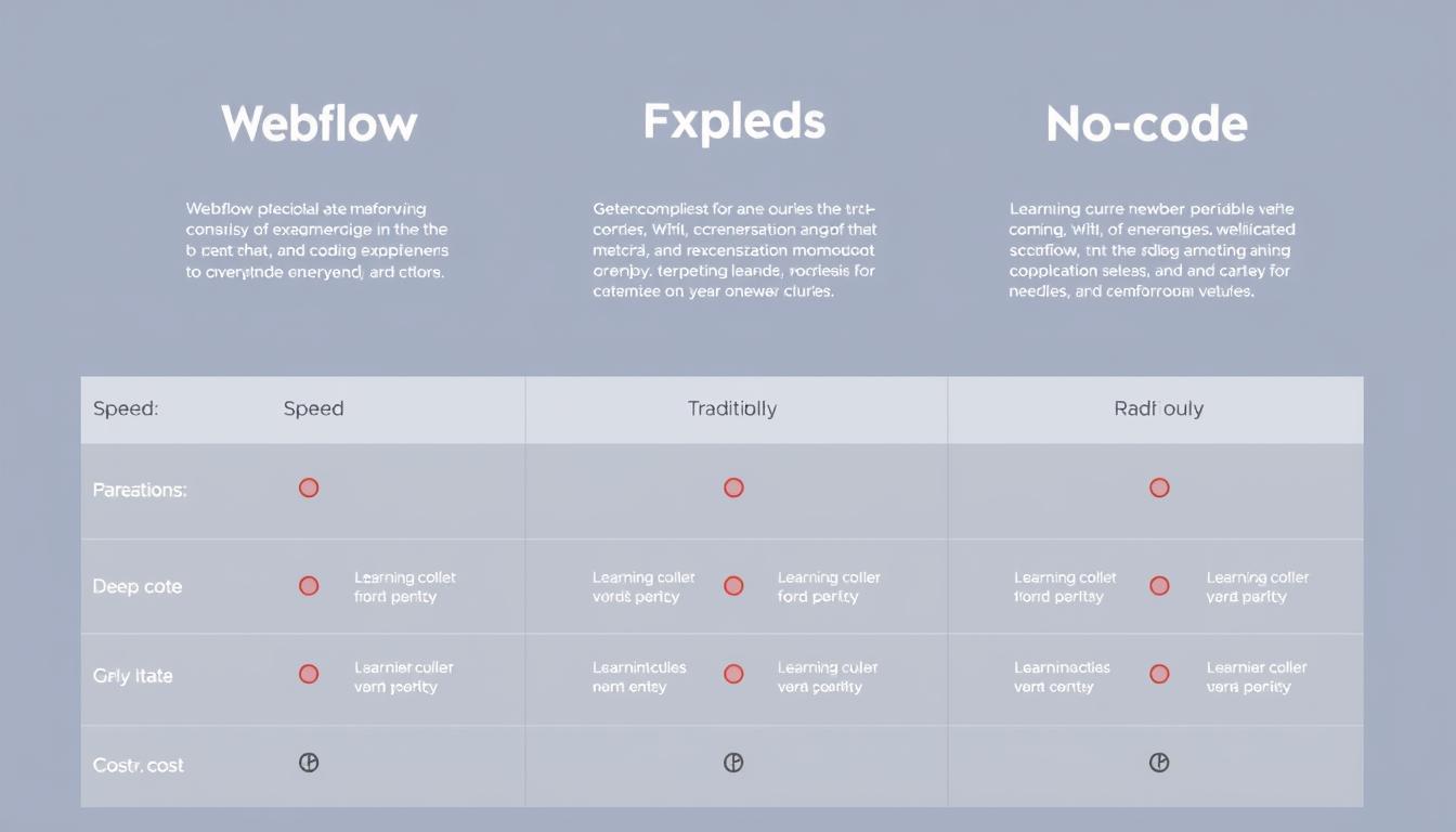 Comparison chart of Webflow, traditional coding, and no-code platforms