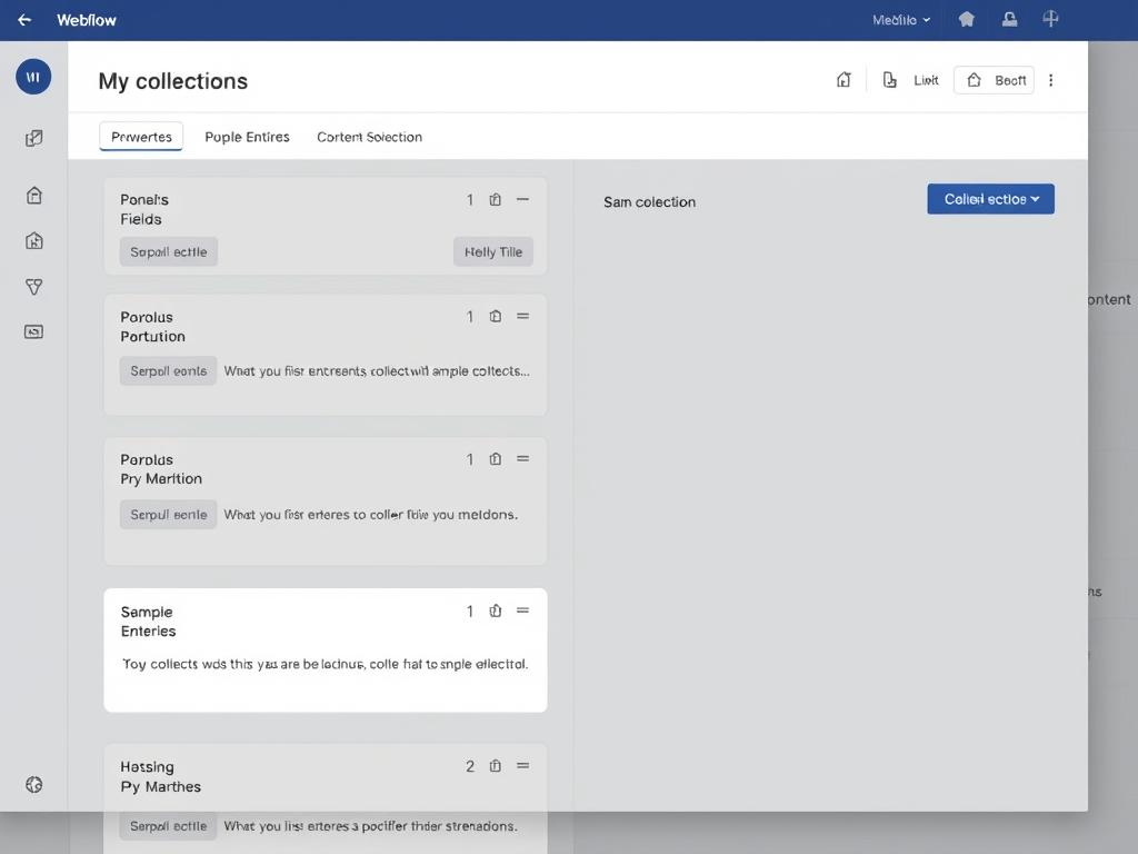 Webflow CMS Collections panel showing content structure