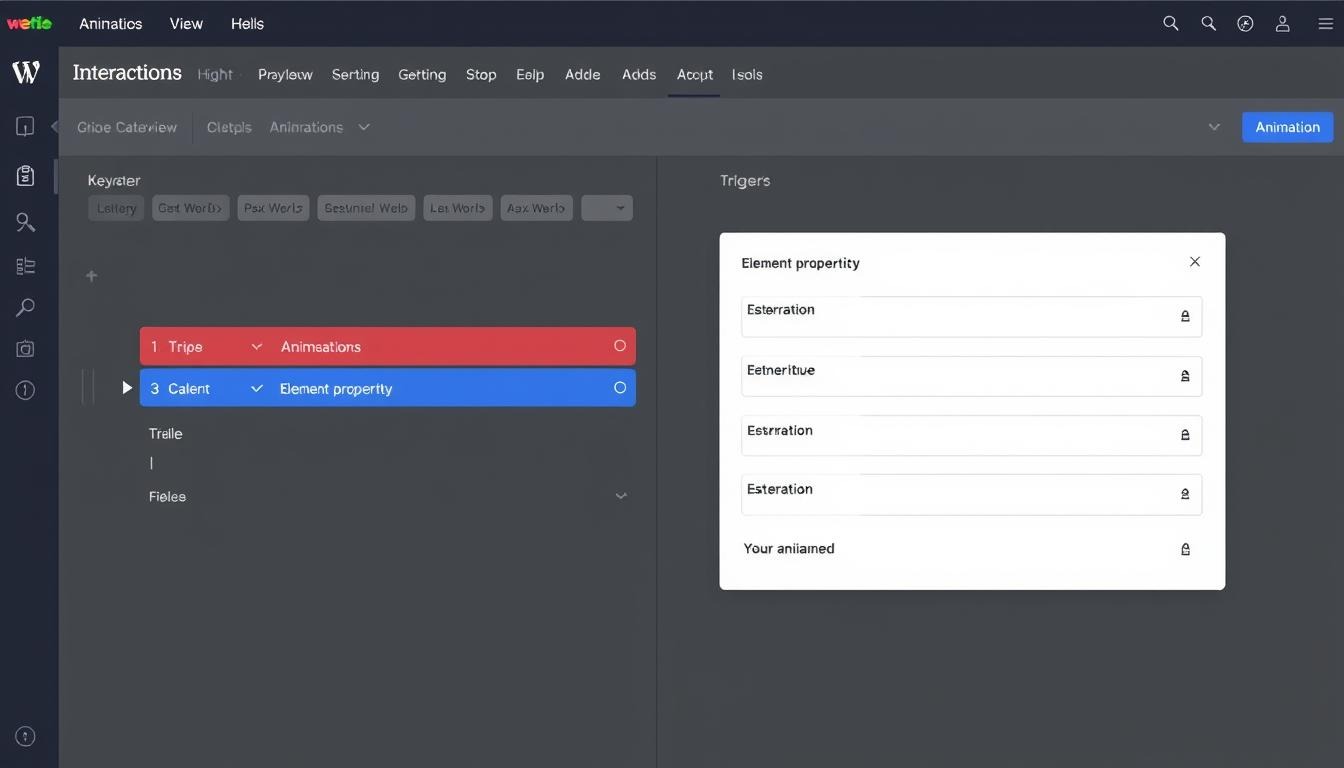 Webflow Interactions panel showing animation timeline