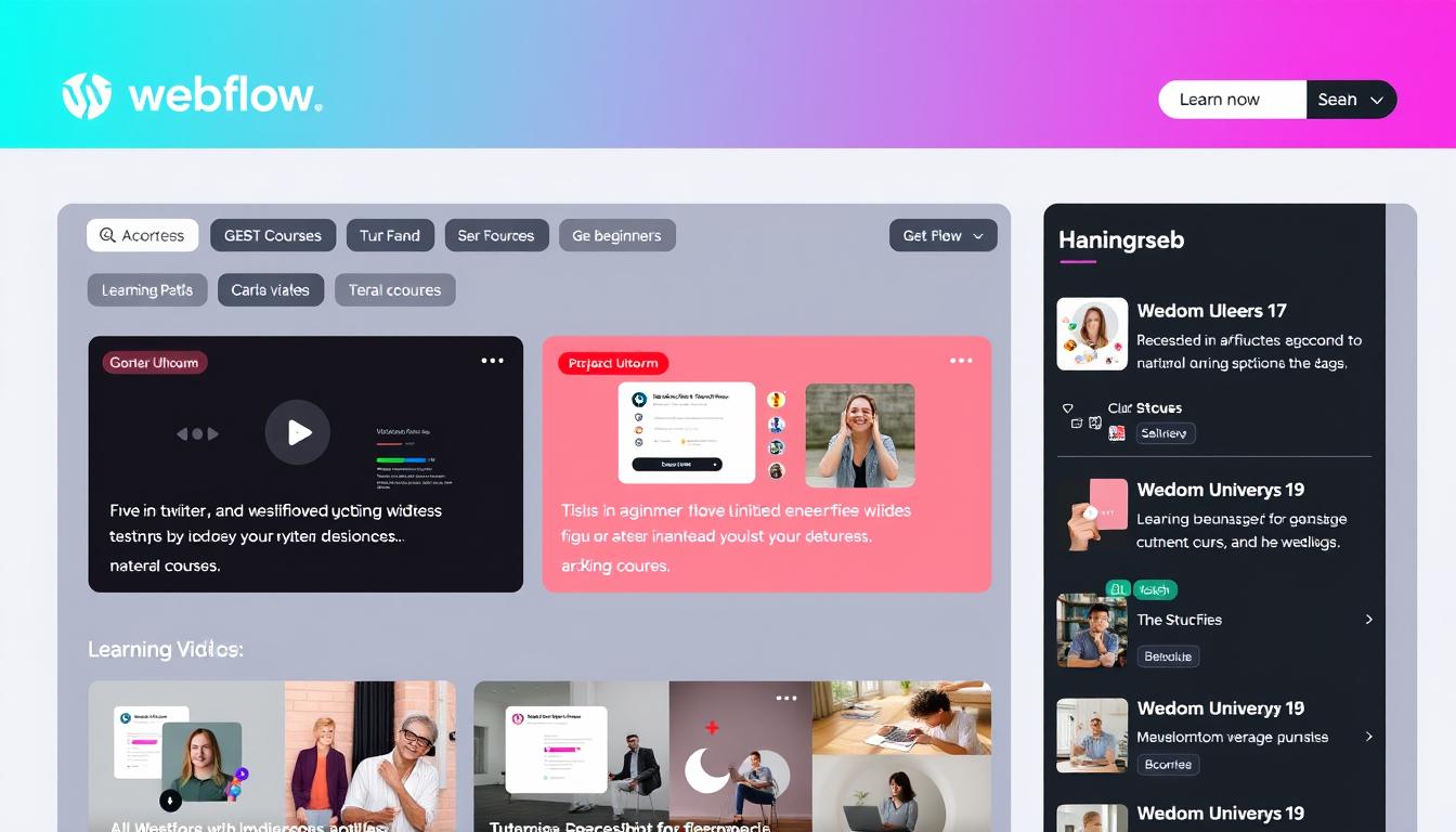 Webflow University learning dashboard showing available courses