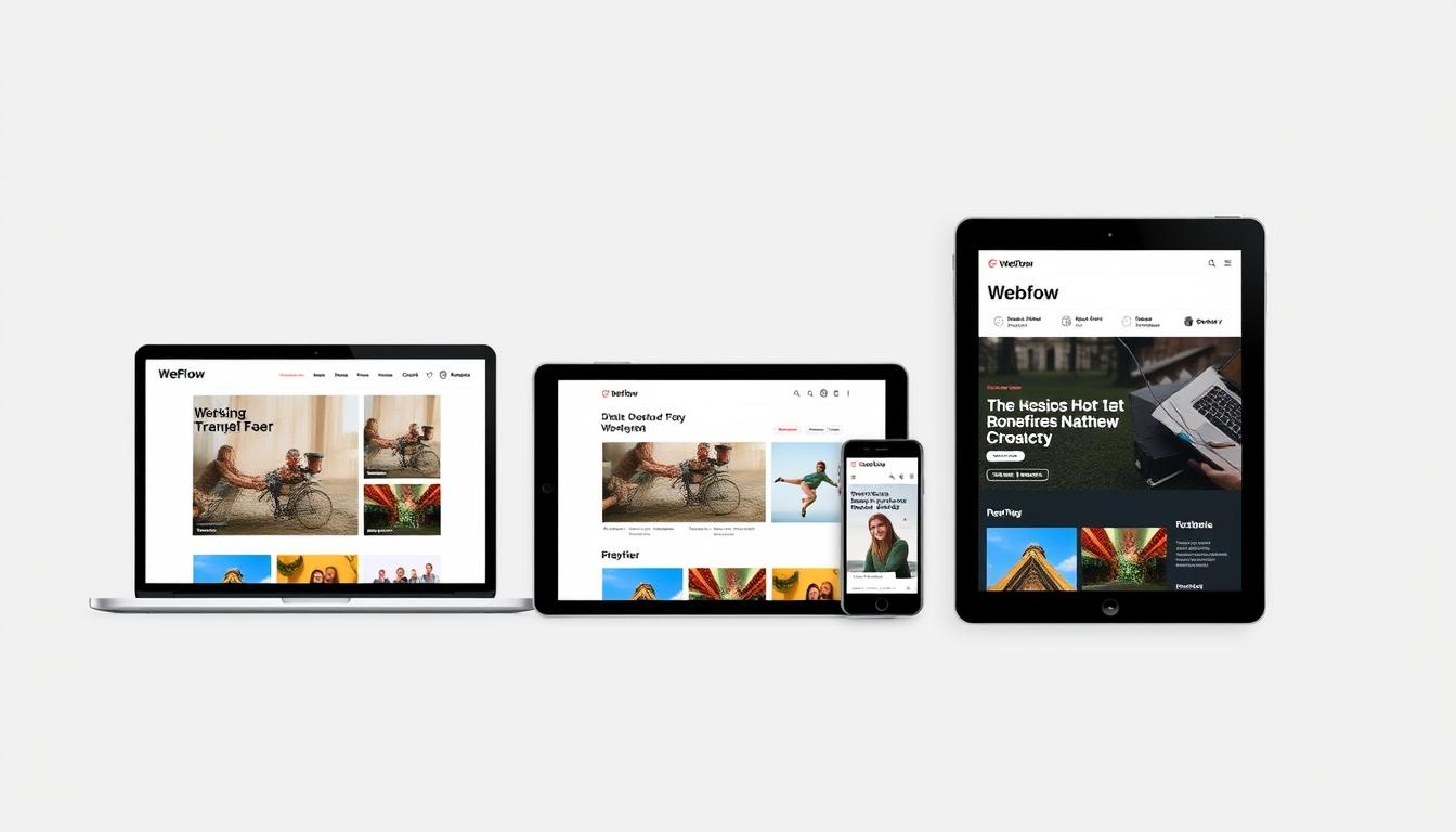 Webflow responsive design tools showing multiple device previews