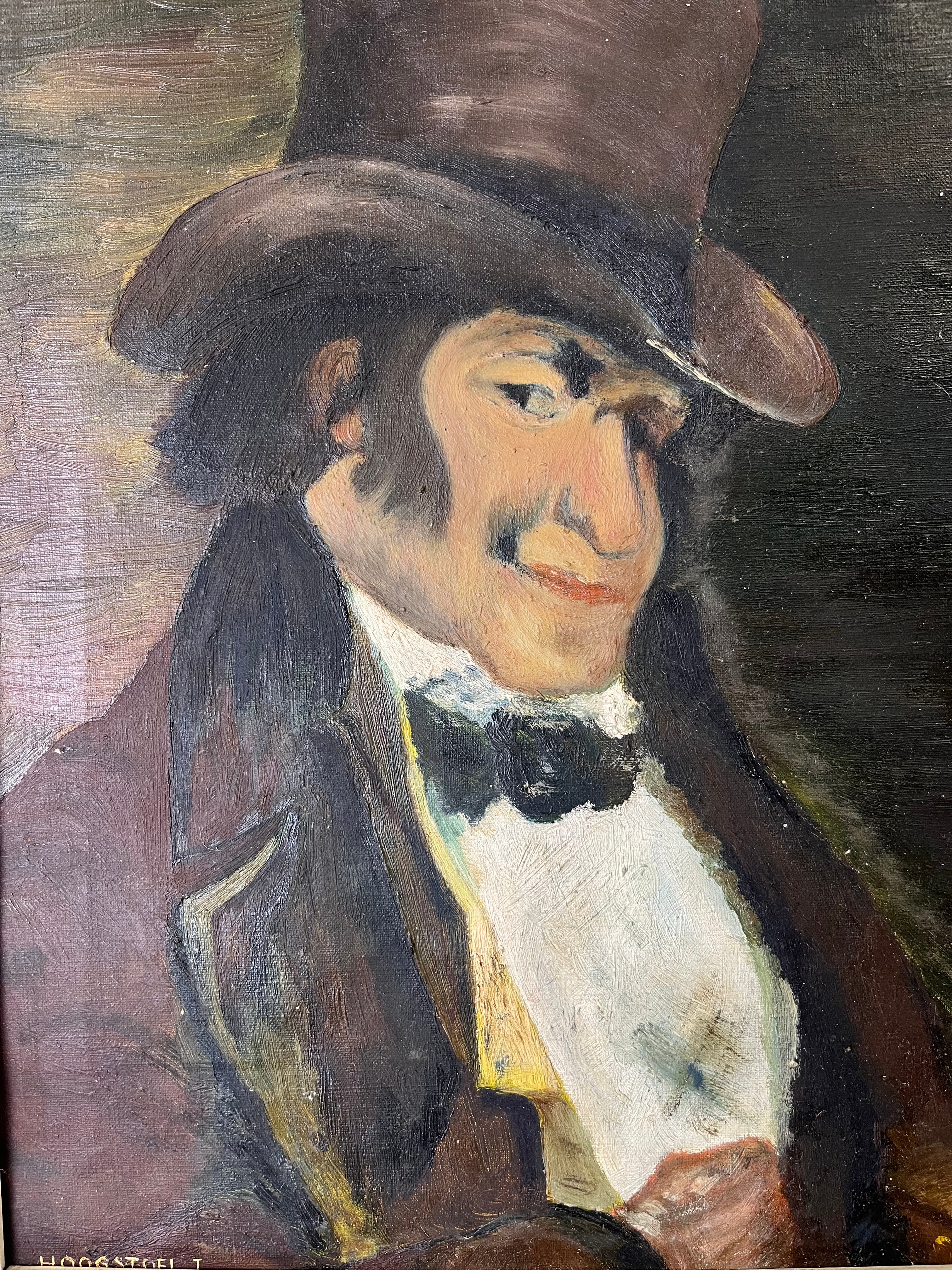 Portret expresionist „Gentleman cu joben” – ulei pe pânză, semnat Hoogstoel Decoratiuni