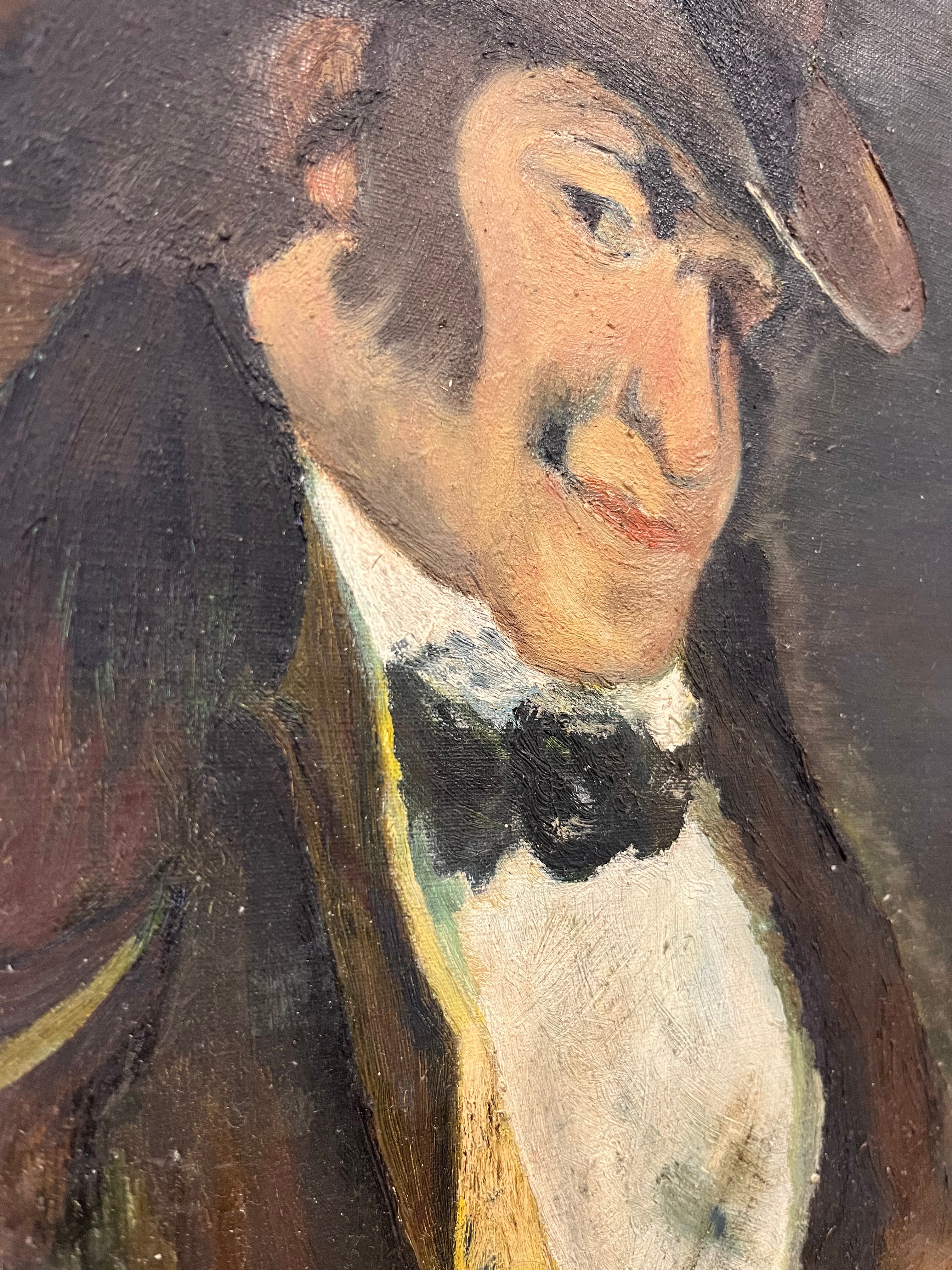 Portret expresionist „Gentleman cu joben” – ulei pe pânză, semnat Hoogstoel Decoratiuni