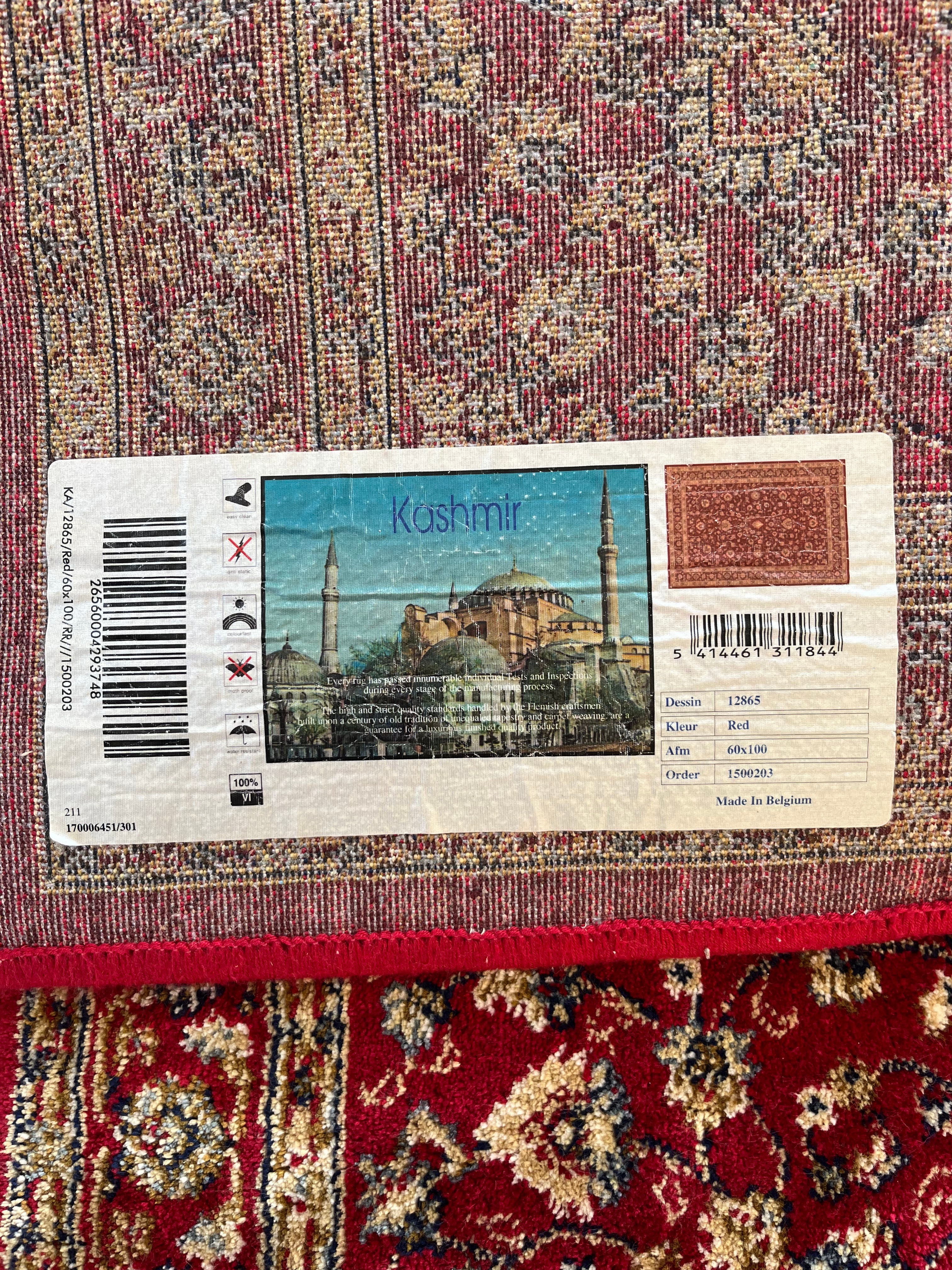 Covor clasic tip Kashmir roșu, model floral oriental, fabricat în Belgia, 60×100 cm Covoare