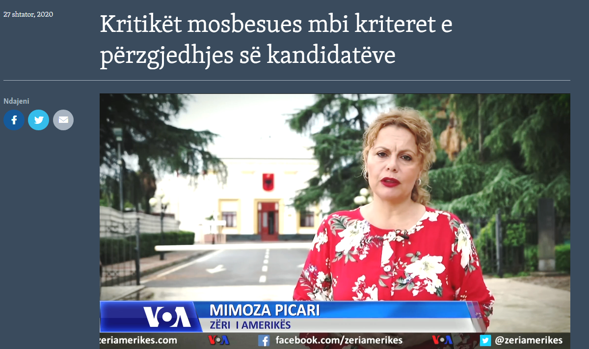 VoA – Përzgjedhja e kandidatëve për zgjedhjet 2021, kritikët mosbesues për kriteret