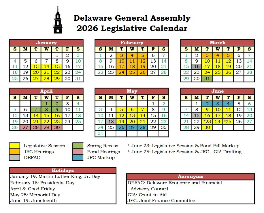Delaware Legislators Return To Dover For 2026 Session Delaware LIVE News 2026 Legislative Calendar 
