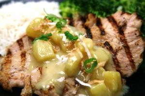 Grilled Chicken with Coconut Pineapple Sauce ~ served with your choice of 2 sides