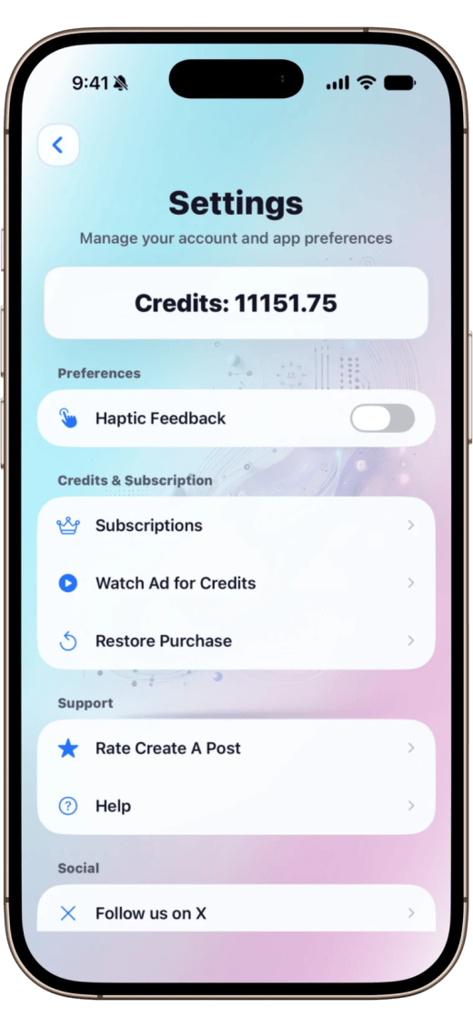 Settings and credits