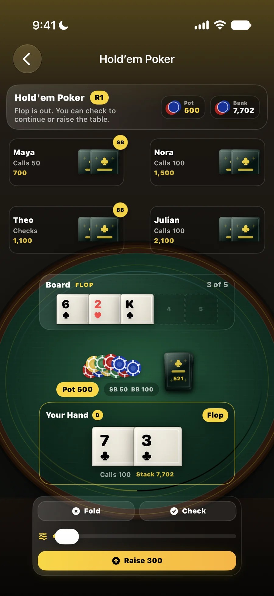 Hold'em flop with three community cards