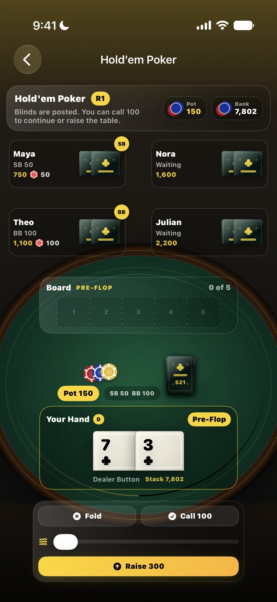 Hold'em pre-flop with two hole cards
