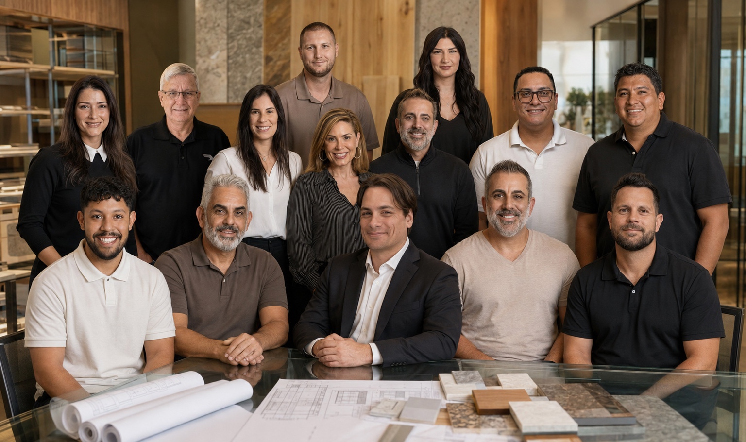 The RENOVA team gathered around a glass conference table in the Delray Beach office